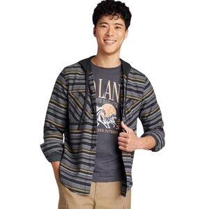 Original Use Men's Hooded Button-Down Shirt, Gray Stripes, Medium NWT